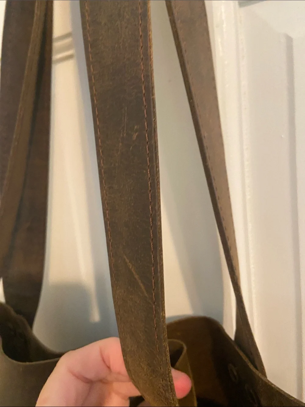 NaNa Brown and Tan Two-Tone Leather Messenger Tote